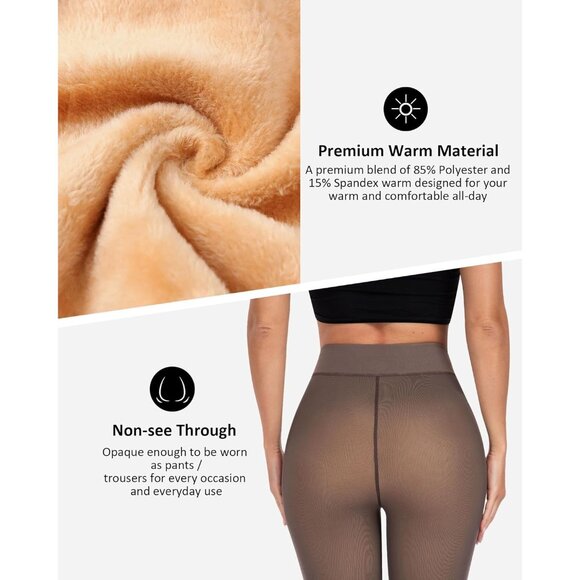 Winter Warm Fleece Lined Brown Leggings Women Thick Thermal Velvet Tights Wear - Picture 3 of 6
